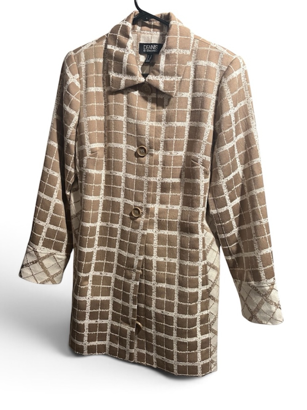 NWOT Beige Grid-Print Long Sleeve Coat